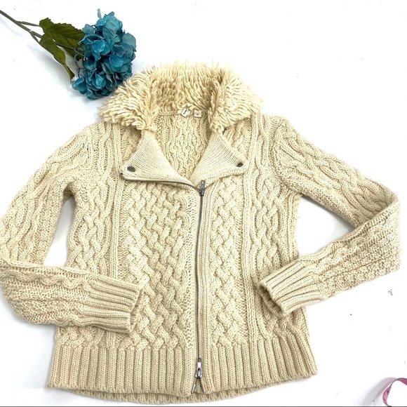 Anthropologie Sweaters - Anthro Moth zip up moto cardigan fisherman sweater